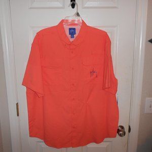 New Guy Harvey orange salmon short sleeve fishing shirt mesh flap back Med